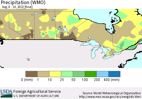 Canada Precipitation (WMO) Thematic Map For 8/8/2022 - 8/14/2022
