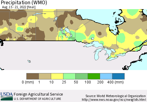 Canada Precipitation (WMO) Thematic Map For 8/15/2022 - 8/21/2022