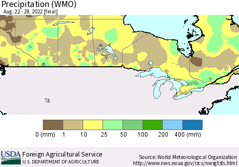 Canada Precipitation (WMO) Thematic Map For 8/22/2022 - 8/28/2022