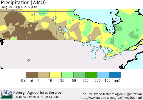 Canada Precipitation (WMO) Thematic Map For 8/29/2022 - 9/4/2022