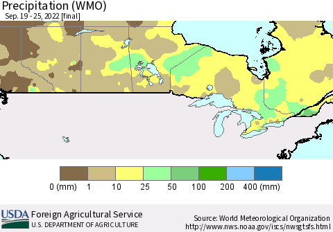 Canada Precipitation (WMO) Thematic Map For 9/19/2022 - 9/25/2022