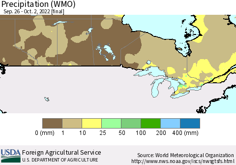 Canada Precipitation (WMO) Thematic Map For 9/26/2022 - 10/2/2022