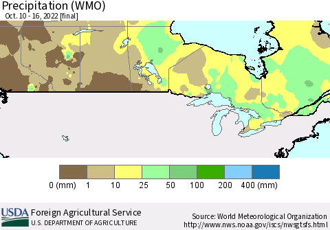 Canada Precipitation (WMO) Thematic Map For 10/10/2022 - 10/16/2022