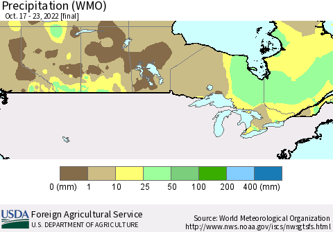 Canada Precipitation (WMO) Thematic Map For 10/17/2022 - 10/23/2022
