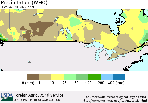 Canada Precipitation (WMO) Thematic Map For 10/24/2022 - 10/30/2022