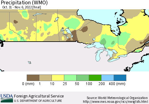 Canada Precipitation (WMO) Thematic Map For 10/31/2022 - 11/6/2022