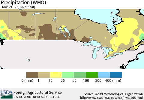 Canada Precipitation (WMO) Thematic Map For 11/21/2022 - 11/27/2022