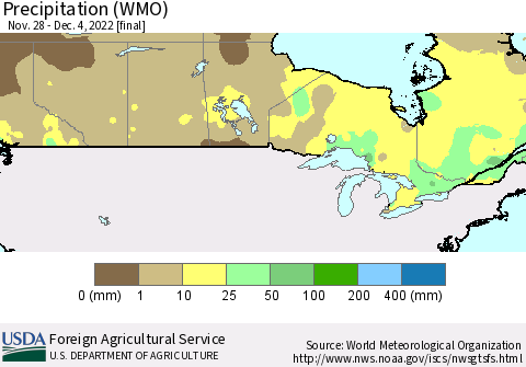 Canada Precipitation (WMO) Thematic Map For 11/28/2022 - 12/4/2022