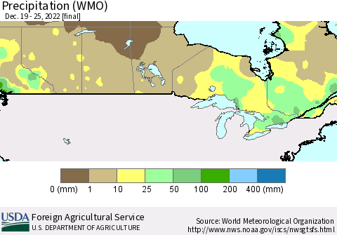Canada Precipitation (WMO) Thematic Map For 12/19/2022 - 12/25/2022
