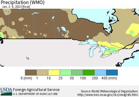 Canada Precipitation (WMO) Thematic Map For 1/2/2023 - 1/8/2023