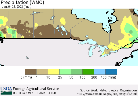 Canada Precipitation (WMO) Thematic Map For 1/9/2023 - 1/15/2023