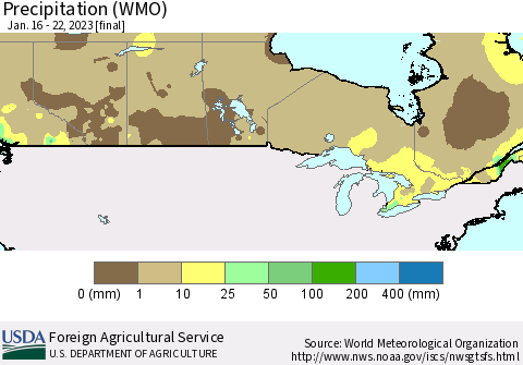 Canada Precipitation (WMO) Thematic Map For 1/16/2023 - 1/22/2023
