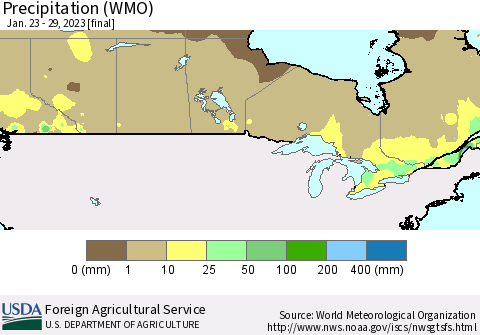Canada Precipitation (WMO) Thematic Map For 1/23/2023 - 1/29/2023