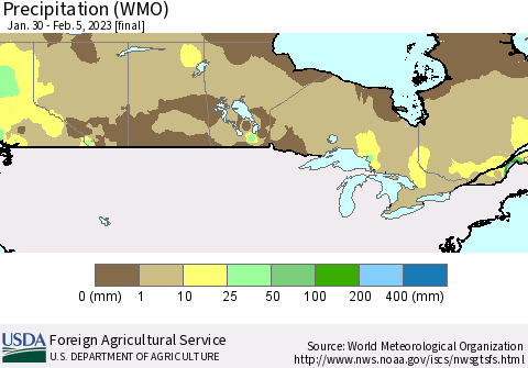 Canada Precipitation (WMO) Thematic Map For 1/30/2023 - 2/5/2023