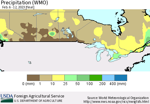 Canada Precipitation (WMO) Thematic Map For 2/6/2023 - 2/12/2023