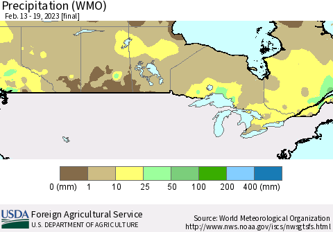 Canada Precipitation (WMO) Thematic Map For 2/13/2023 - 2/19/2023