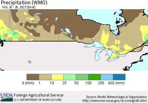 Canada Precipitation (WMO) Thematic Map For 2/20/2023 - 2/26/2023