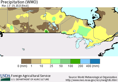 Canada Precipitation (WMO) Thematic Map For 3/13/2023 - 3/19/2023