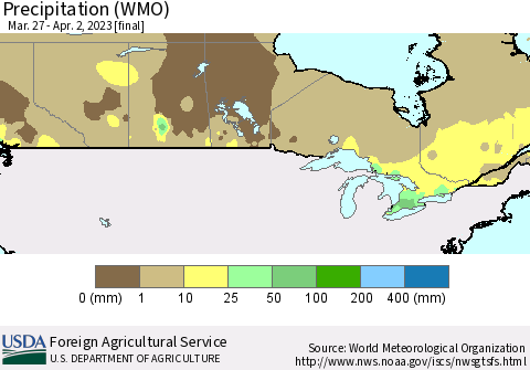 Canada Precipitation (WMO) Thematic Map For 3/27/2023 - 4/2/2023