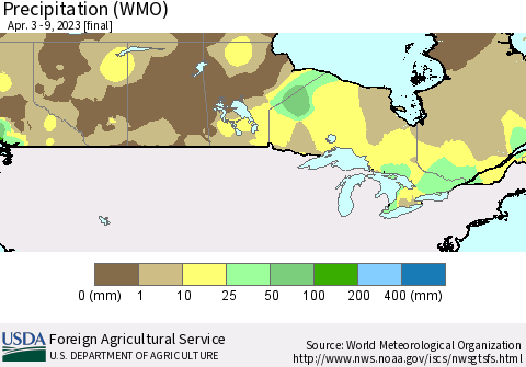 Canada Precipitation (WMO) Thematic Map For 4/3/2023 - 4/9/2023