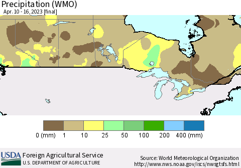 Canada Precipitation (WMO) Thematic Map For 4/10/2023 - 4/16/2023