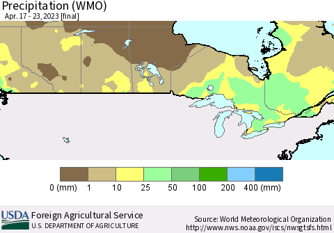 Canada Precipitation (WMO) Thematic Map For 4/17/2023 - 4/23/2023