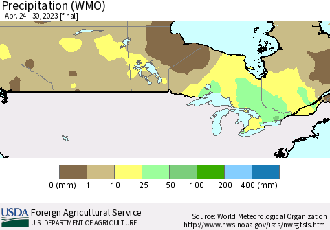 Canada Precipitation (WMO) Thematic Map For 4/24/2023 - 4/30/2023
