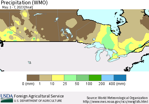 Canada Precipitation (WMO) Thematic Map For 5/1/2023 - 5/7/2023