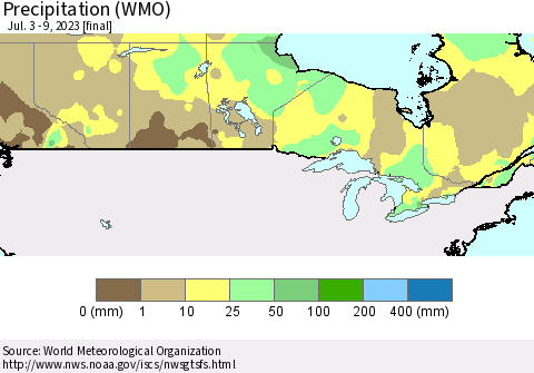 Canada Precipitation (WMO) Thematic Map For 7/3/2023 - 7/9/2023