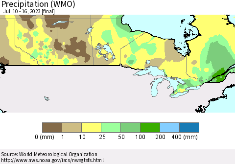 Canada Precipitation (WMO) Thematic Map For 7/10/2023 - 7/16/2023