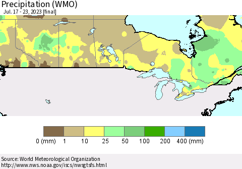 Canada Precipitation (WMO) Thematic Map For 7/17/2023 - 7/23/2023