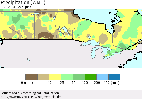 Canada Precipitation (WMO) Thematic Map For 7/24/2023 - 7/30/2023