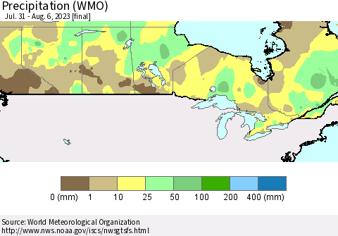 Canada Precipitation (WMO) Thematic Map For 7/31/2023 - 8/6/2023