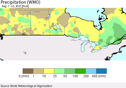 Canada Precipitation (WMO) Thematic Map For 8/7/2023 - 8/13/2023
