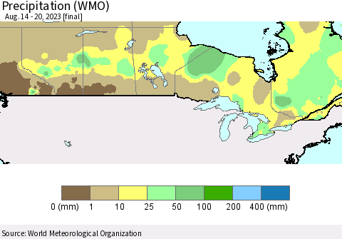 Canada Precipitation (WMO) Thematic Map For 8/14/2023 - 8/20/2023