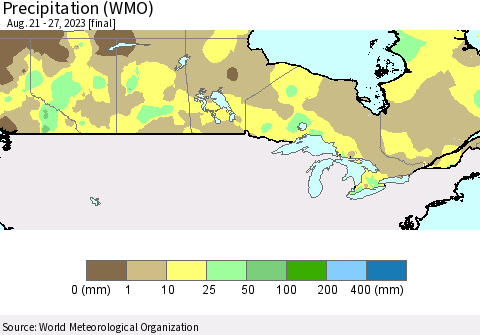 Canada Precipitation (WMO) Thematic Map For 8/21/2023 - 8/27/2023