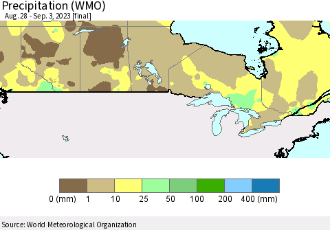 Canada Precipitation (WMO) Thematic Map For 8/28/2023 - 9/3/2023