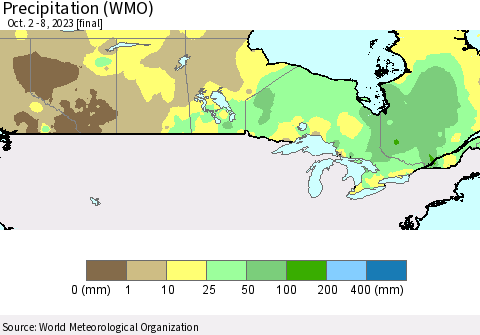 Canada Precipitation (WMO) Thematic Map For 10/2/2023 - 10/8/2023