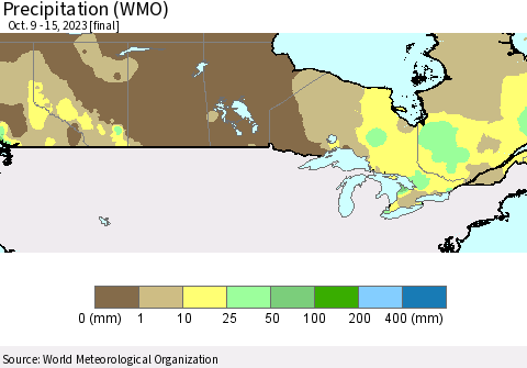 Canada Precipitation (WMO) Thematic Map For 10/9/2023 - 10/15/2023