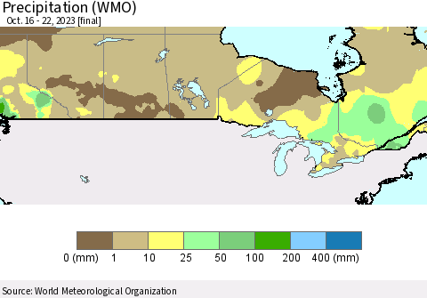 Canada Precipitation (WMO) Thematic Map For 10/16/2023 - 10/22/2023