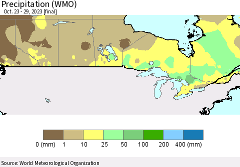 Canada Precipitation (WMO) Thematic Map For 10/23/2023 - 10/29/2023