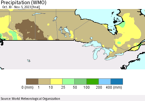 Canada Precipitation (WMO) Thematic Map For 10/30/2023 - 11/5/2023