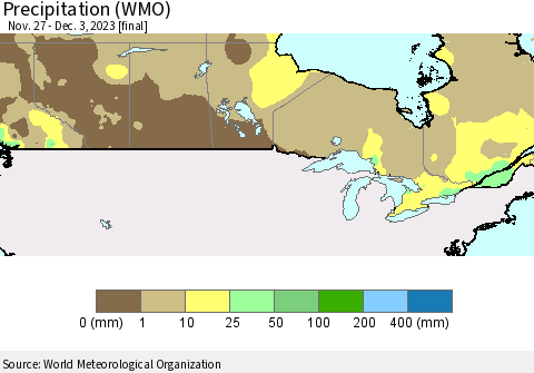 Canada Precipitation (WMO) Thematic Map For 11/27/2023 - 12/3/2023