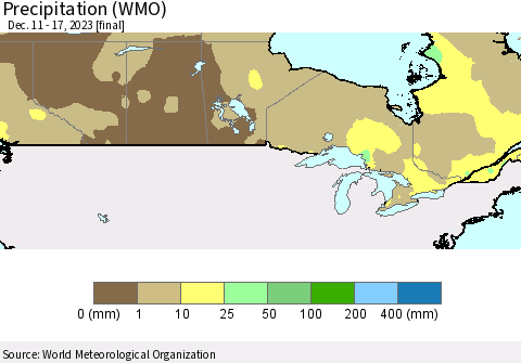 Canada Precipitation (WMO) Thematic Map For 12/11/2023 - 12/17/2023