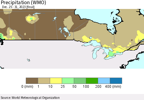 Canada Precipitation (WMO) Thematic Map For 12/25/2023 - 12/31/2023