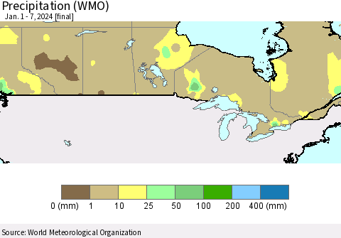 Canada Precipitation (WMO) Thematic Map For 1/1/2024 - 1/7/2024