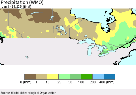 Canada Precipitation (WMO) Thematic Map For 1/8/2024 - 1/14/2024