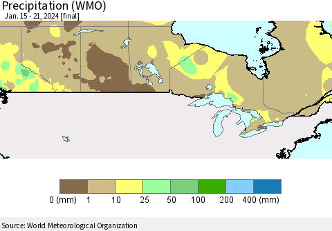 Canada Precipitation (WMO) Thematic Map For 1/15/2024 - 1/21/2024