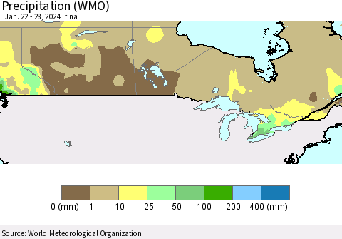 Canada Precipitation (WMO) Thematic Map For 1/22/2024 - 1/28/2024