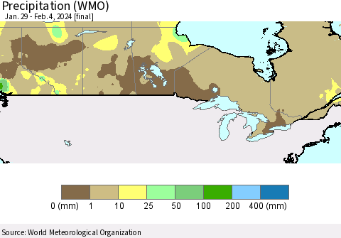 Canada Precipitation (WMO) Thematic Map For 1/29/2024 - 2/4/2024